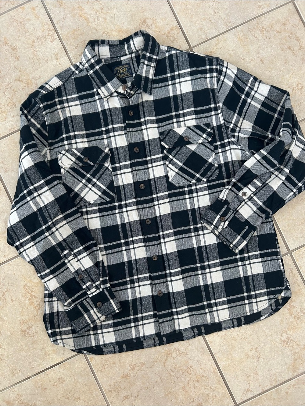 Jachs MFG Heritage Flannel Mens XXL Black White Plaid Long Sleeve Button Up